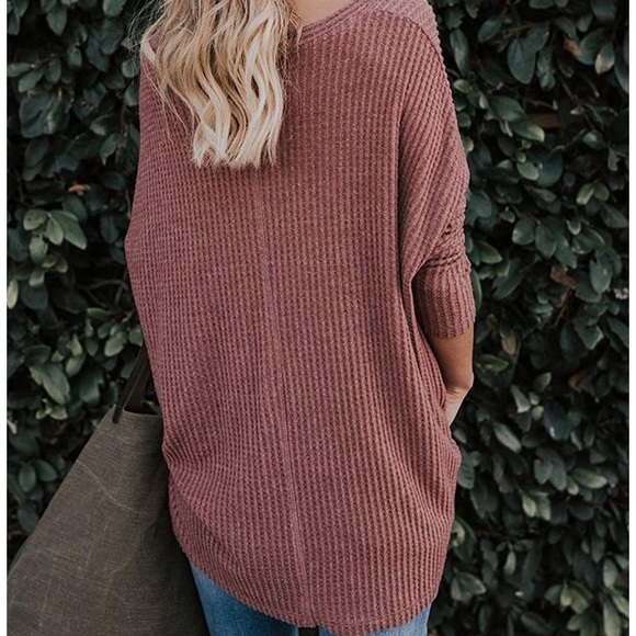 ✨THE WAFFLE KNIT KNOT TOP IN RUST * NWT*✨ - Picture 2 of 7